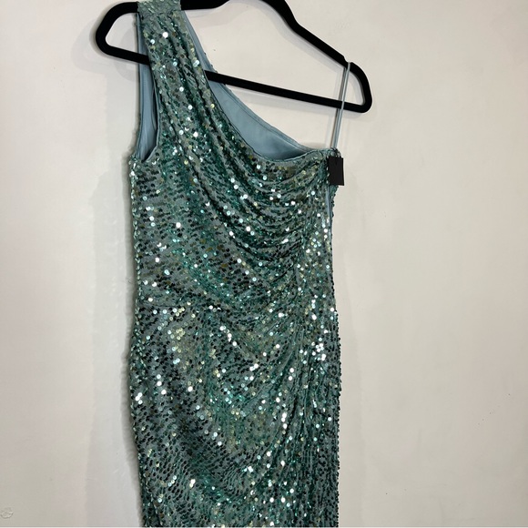 Rasario green sequin one shoulder gown maxi dress size US 6 NEW! New with tags! - Picture 3 of 13